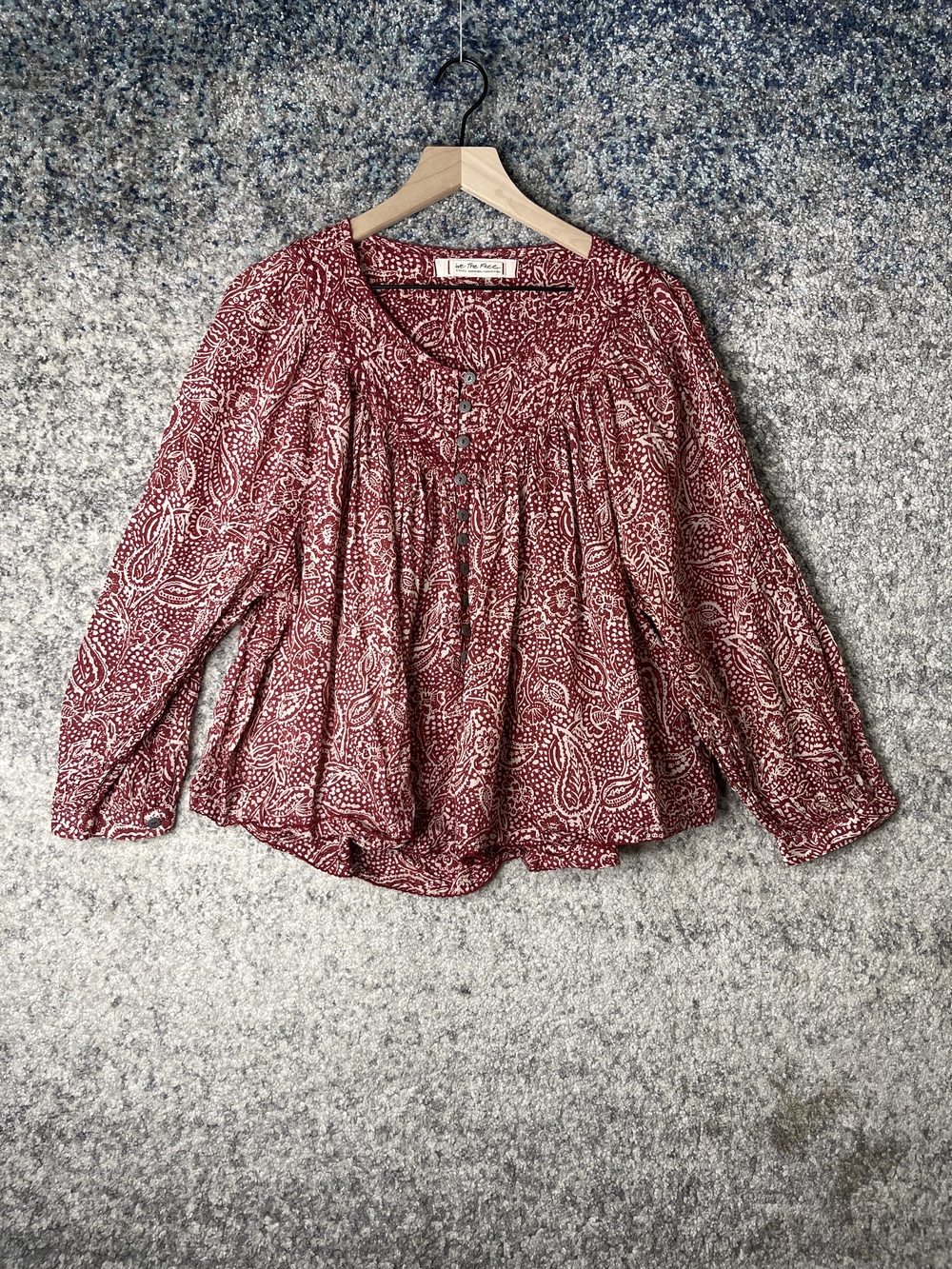 We The Free Blouse Womens XS Paisley Boho Peasant Top Long Sleeve